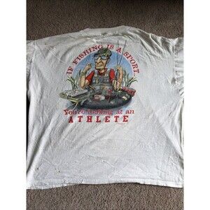 Vintage Buck Wear Fishing Is A Sport I’m An Athlete Humor Funny Graphic Shirt XL